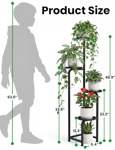 Tall 4 Tier Square Metal Plant Stand Outdoor (Black / 4-Tier Square Drainage)