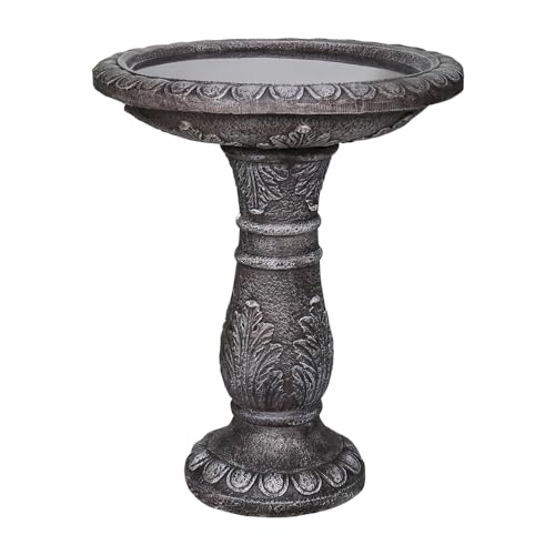 24.4" H Cement Bird Bath for Garden (Vintage Gray)