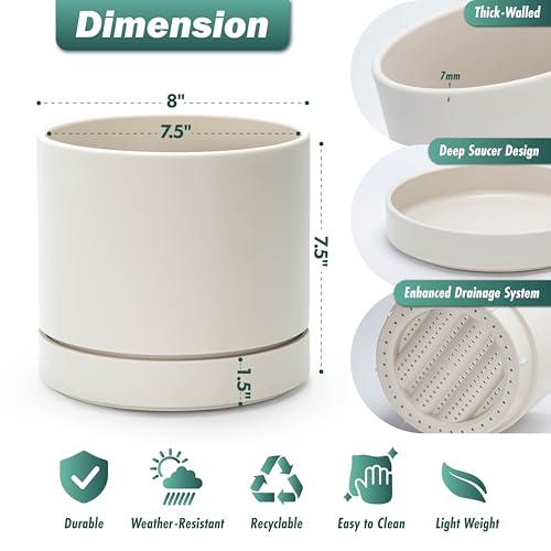 8 Inch Planter Pot with Drainage Hole & Saucer (8" (1 Pack) / Oatmeal)