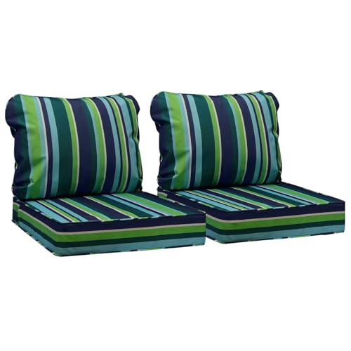 Outdoor Chair Cushions (Stormy Teal Coastal Stripe / 25.5"x25.5"x5" / 25.5"x19")