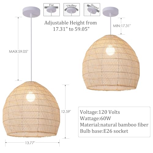 13.8" Rattan Pendant Light (White / 13.77" 1-Light)