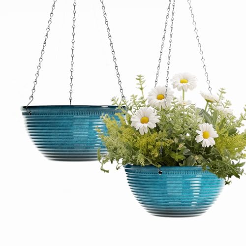 10 Inch Glazed Hanging Planters for Indoor Outdoor Plants (2 Count)