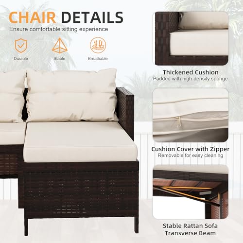 3 Pieces Outdoor Patio Furniture Set (Beige)