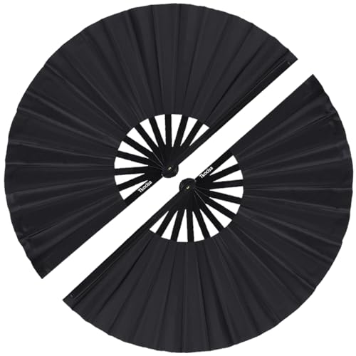 2 Pack Large Folding Hand Fan (2 Black)