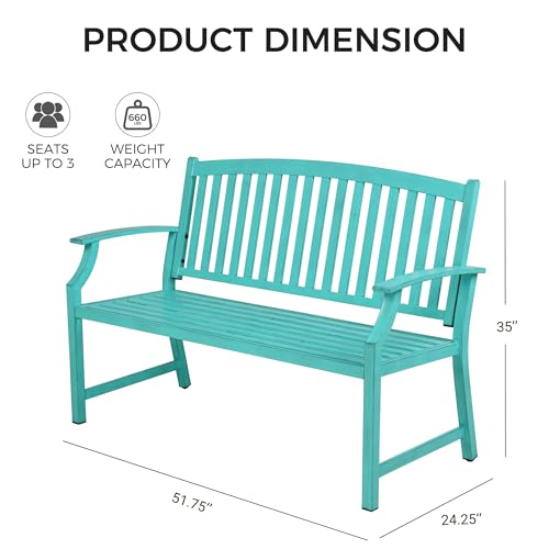 52" Farmhouse Outdoor Bench with Armrest (Turquoise Blue)