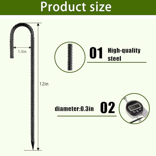 Rebar Stakes 12 Inch (J-12in-5/16-8pcs / Black-J-HOOK)