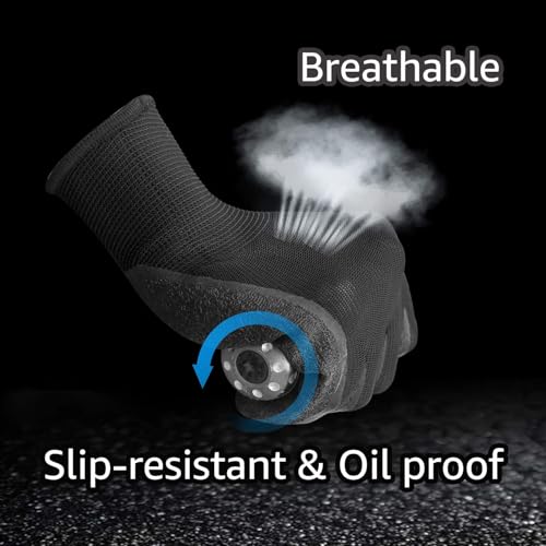 Crinkle Latex Rubber Hand Coated Safety Work Gloves for Men Women General Multi Use Construction Warehouse Gardening Assembly Landscaping (Large / Black-120 Pairs)