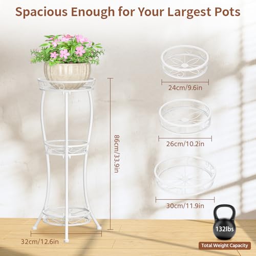 3 Tiers Metal Corner Plant Flower Stand Tall Indoor Outdoor (Classic White / 3 Tier)