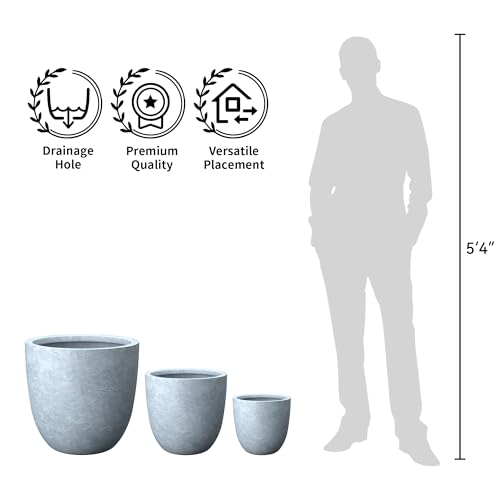 Round Concrete Planter Set of 3 (Blue Gray / Set of 3: 10/14/18-Inch Dia)