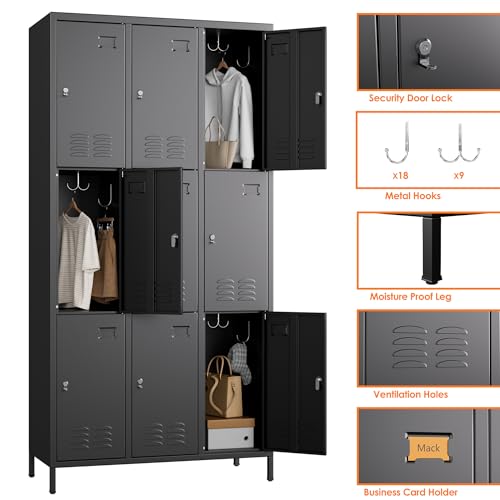 9 Doors Metal Storage Locker for Employees (Black / 9 Doors)