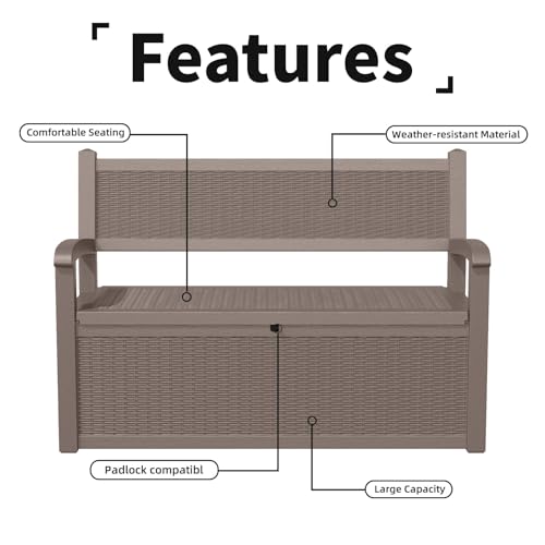 80 Gallon Outdoor Storage Bench Lockable Deck Box Outdoor Storage Box Waterproof for Patio (Grey / 80 Gallon)