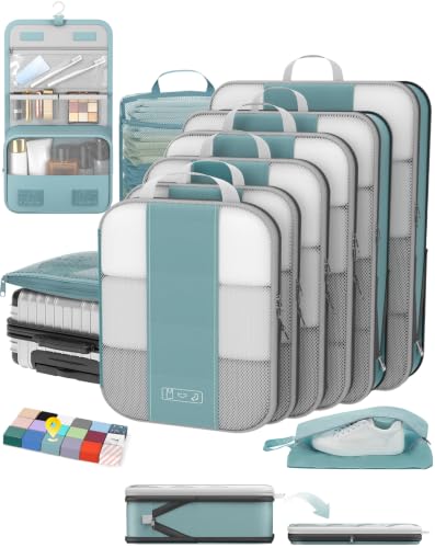 10 Set Compression Packing Cubes for Travel Essentials (Blue Gray)