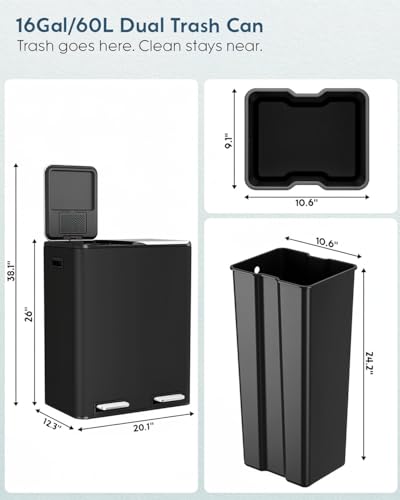 16Gal Dual Trash Can w (Black)