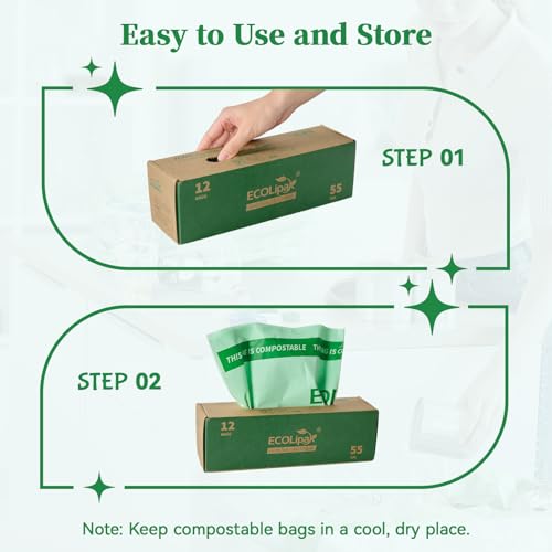 55 Gallon 12 Count Large Compostable Trash Garbage Bags for Lawn (55gallon-12count)