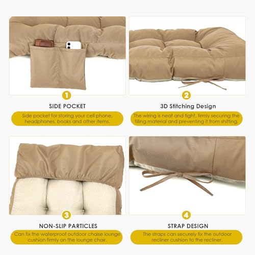 Outdoor Chaise Lounge Chair Cushion (Beige / 72x22.4x4.7)
