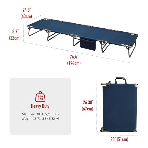 Portable Folding Camping Cot Lightweight (Blue 76L x24.8W x 8.6H")