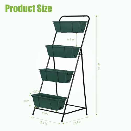 Vertical Raised Garden Bed 4 Tier Garden Planter for Outdoor Plants Standing Garden Planters with Drainage Holes Removable Tray for Herbs Flowers Vegetables Plants (Green)