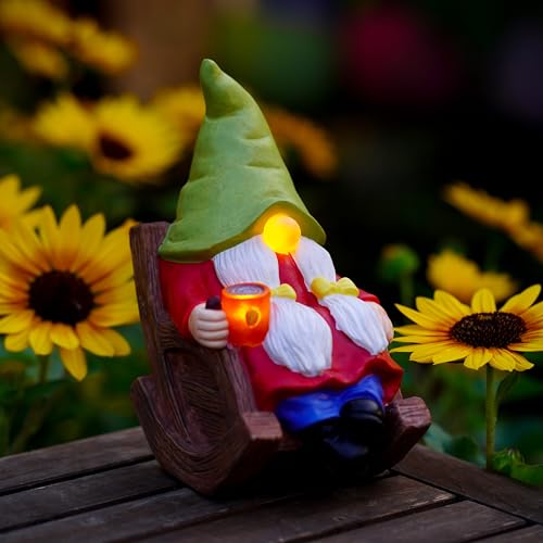 Solar Powered Relax Garden Gnome Statue (Solar Female Garden Gnome)