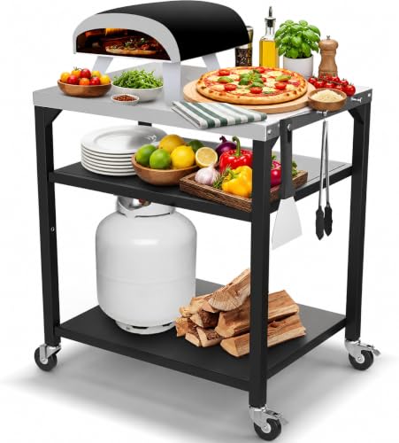 3 Shelf Pizza Oven Table with Lockable Wheels (35.6 upgrade)