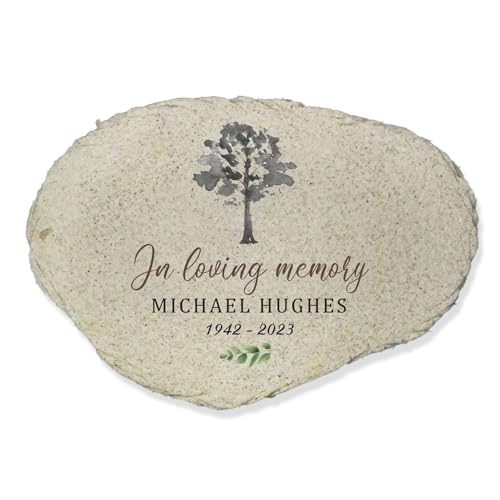 Personalized Memorial Watercolor Tree Flat Garden Stone (Watercolor Tree / Large)