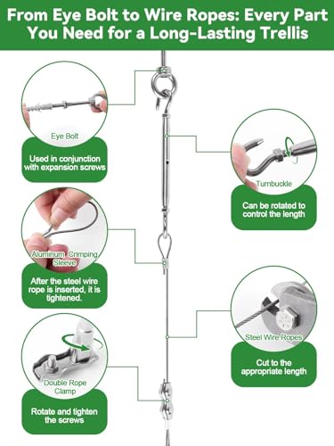 150FT Tensioned Wire Trellis Kit for Climbing Plants Wall Garden Trellis