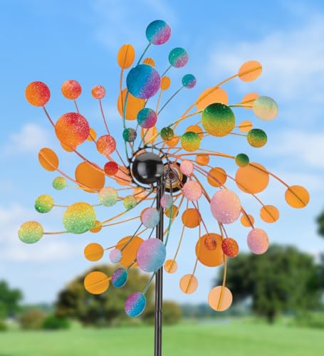 Wind Spinner Outdoor Metal Kinetic Yard Art with Stake (Confetti / Medium (70-79 Inch))