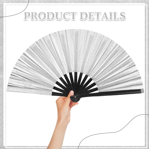 2 Packs Large Folding Hand Fans (Glitter Silver)