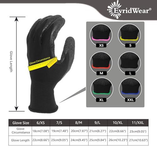 Crinkle Latex Rubber Coated Safety Work Gloves for Men Women (12 Count)