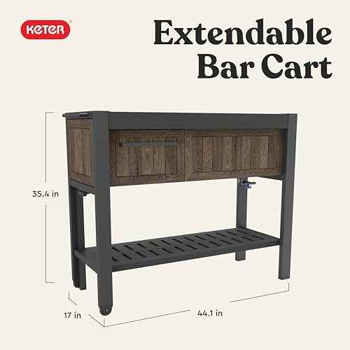 Extendable Outdoor Bar Cart with Hidden Cooler (Rosewood)