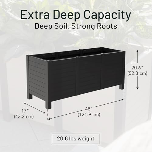 17-Inch x 48-Inch Raised Garden Trough Box with Tool-Free Connect System and Crafted from Recycled Materials, for Patios or Decks, Black (Black / Trough)
