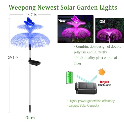 Solar Garden Lights Waterproof 3 Pack Solar Lights Outdoor Decorative 7 Color Changing Double Jellyfish and Butterfly Flower Garden Decor Yard Christmas Pool Outdoor (3 Count)