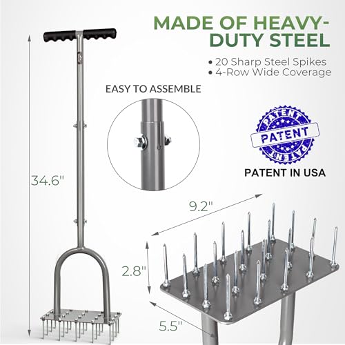 4 Row Lawn Aerator Tool with 20 Steel Spikes for Small Yards (4-Row Spikes)