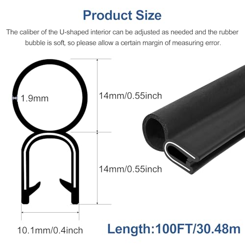 Automotive Door Weather Stripping 100Ft Car Door Rubber Edge Trim Seal Strip Gasket with Top Bulb Easy to Install for Car Bus Camper Boat RV Truck Doors and Home Applications (100Ft)
