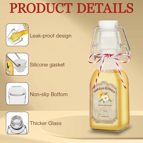 10 Pack Swing Top Glass Vanilla Extract Bottles 4 oz with Lids (Square-4oz-10pcs)