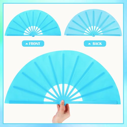 4 Packs Large Folding Hand Fans (Sky Blue)