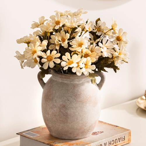 Ceramic Flower Small Vase 6 inch Farmhouse Rustic Vase Decorative Pottery Terracotta Vases for Home Decor Table Mantle Fireplace Living Room Bathroom Wedding Centerpiece (S-terracotta)