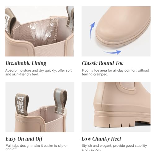Women's Short Rain Boots Waterproof Ankle Chelsea Boots (7 / Nude)