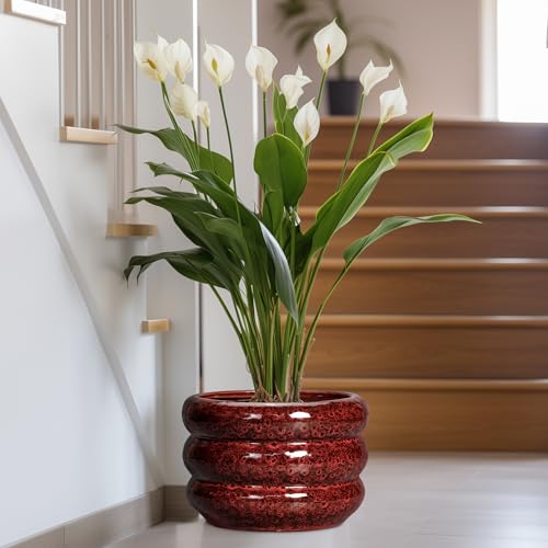 Ceramic Planters for Indoor Plants (13 Inch / Leopard Print Red)