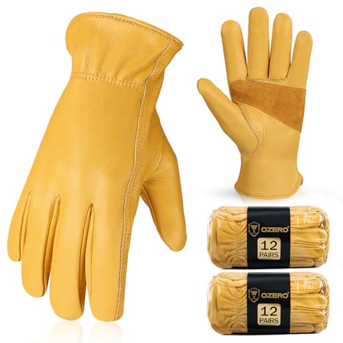 Leather Work Gloves for Men (Gold(24 Pairs) / Medium)