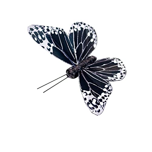 Feather Butterfly Decoration Set of 12 pcs Black Butterflies Party Decorations Halloween Decoration Home Decoration (12 Count)