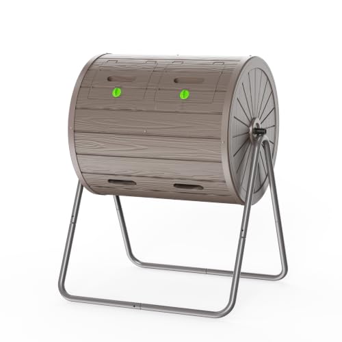 Outdoor Compost Bin 45 Gallon Dual Chamber Tumbling Composter Large Outdoor Tumbling Composter Efficient Batch Composting Easy Turn Design (Classic Grey / 45 Gallon)
