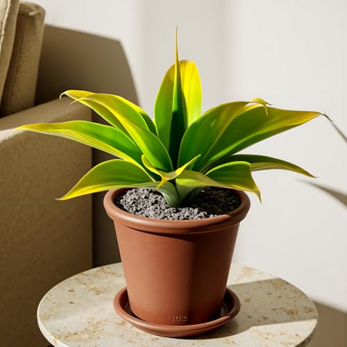 2-Pack 13-Inch Artificial Agave Plant Outdoor Decor, UV Resistant Fake Agave Plants and Faux Succulent Greenery for Planters, Porch, Patio, Garden, Entryway and Home Decor, Yellow (Agave12-ye2)