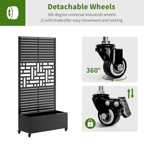 Metal Planter Box with Trellis and Wheels (Black / Rectangular D)