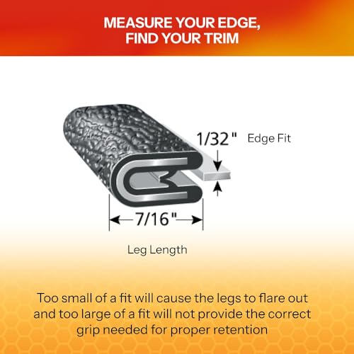 Edge Trim Fits 1 (25 Feet / Fits 1/32" Edge , 7/16” Leg Length, Dual Gripping Fingers)