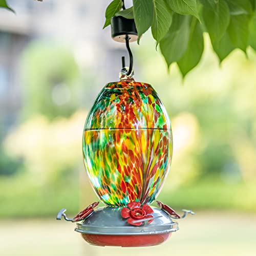 Glass Humming Bird Feeders for Outdoors (Emerald Peacock)