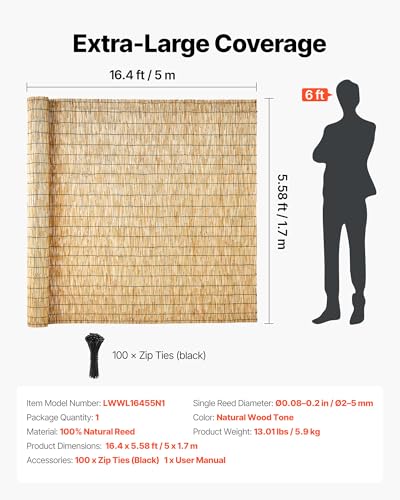 Natural Reed Fencing (Natural Wood Tone / 5.58ft x 16.4ft)