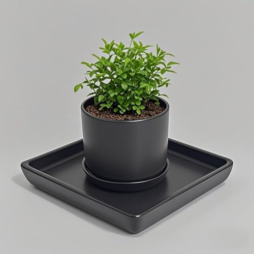 Square Ceramic Plant Saucer Tray 2 Pcs 8 9 10 Inch Black (2 Count)