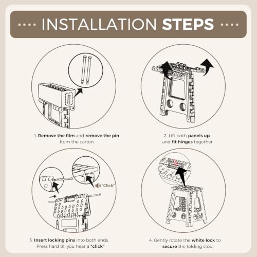 Folding Step Stool 16 Inch with Safety Lock (Khaki / 16 Inch)