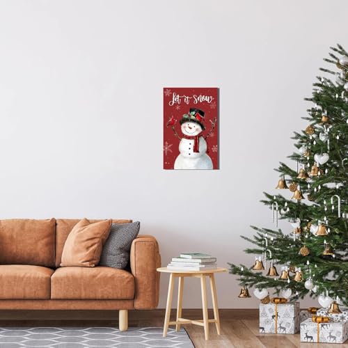 Let It Snow Christmas Snowman Canvas Wall Artn (16"L x 24"W / Snowmen red)