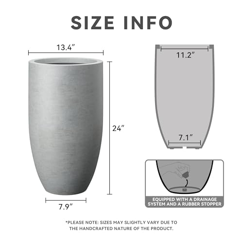 Large Round Tapered Pale Gray Concrete Planter 24" Tall